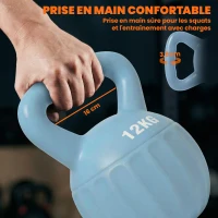 SPORTNOW Kettlebell 12 kg, haltère avec poignée Antidérapante, haltère à boule, musculation, entraînement, pour gym, bleu(m-6)