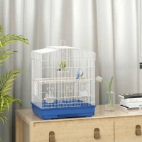 PawHut Gaiola para Pássaros Gaiola de Aço com 2 Recipientes 2 Poleiros Baloiço e Bandeja Removível Pega 46,5x36x59 cm Azul(m-2)