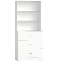 HOMCOM Librería armario alto vitrina con 3 cajones, 3 estantes abiertos, para salón y cocina, 79x39,5x180 cm, Blanco