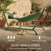 Outsunny Amaca da Giardino con Supporto, Tasca Laterale e Poggiatesta, in Metallo e Poliestere, 237x90x92 cm, Verde Scuro(m-8)
