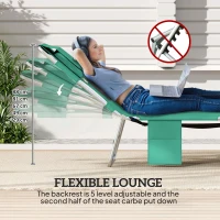 Outsunny 5-Position Adjustable Sun Loungers Set of 2 with Reading Hole and Side Pocket, Green(m-4)