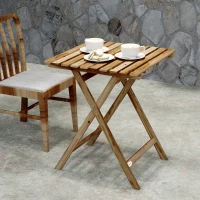 Outsunny Outdoor Coffee Table Foldable Wooden Garden Table for Patio Balcony Natural Wood(m-9)