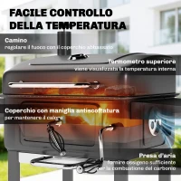 Outsunny Barbecue a Carbone, Griglia Smoker con Ruote per Uso Esterno, Nero(m-6)