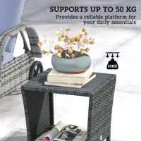 Outsunny Side Table 2-Tier Outdoor Coffee Table with Storage Shelf PS Wood Slat Top/Grey(m-6)