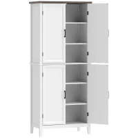 HOMCOM Credenza Alta Cucina 6 Livelli, Armadio da Cucina con 4 Ante a Spina di Pesce e 4 Ripiani Regolabili, 76x40x178,5 cm, Bianco(m-1)