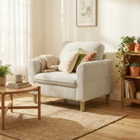 HOMCOM Poltrona da salotto in velluto a coste con cuscino a molle, 83x74x87 cm, Beige(m-6)