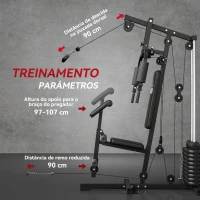 HOMCOM Máquina de Musculação com Pesos Ajustáveis de 45 kg, Press de Peito e Pernas, Polia 135x103x210 cm, Preto(m-7)