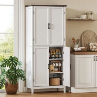 HOMCOM Credenza Alta Cucina 6 Livelli, Armadio da Cucina con 4 Ante a Spina di Pesce e 4 Ripiani Regolabili, 76x40x178,5 cm, Bianco(m-2)