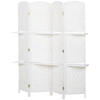 HOMCOM Paravento divisorio pieghevole a 4 pannelli con 2 ripiani, 160x170 cm(m-7)