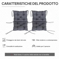 Outsunny Set 2 Cuscini per Sedie da Esterno in Poliestere e Cotone con Lacci, 50x98x8 cm, Grigio(m-5)