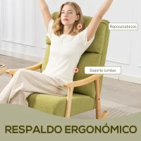 HOMCOM Silla Mecedora de Borreguito con Patas y Reposabrazos de Madera de Caucho Mecedora Carga 120 kg Verde Claro(m-5)