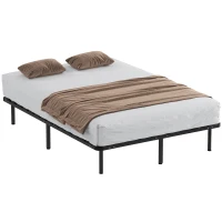 HOMCOM Estructura de cama 140 x 190 cm, cama para 2 personas en madera maciza con somier de listones y patas, espacio de almacenamiento debajo, negro(m-8)