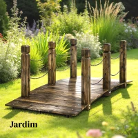 Outsunny Ponte de Jardim de Madeira 1,51 m Ponte Decorativa para Lagos Rústica com Corrimões de Segurança Carbonizada(m-7)