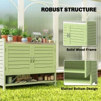 Outsunny Plantentafel met opbergkast van hout, buitenkast met verzinkt werkblad, 3 planken, 88x40x70,5 cm, groen(m-7)
