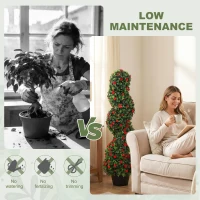 HOMCOM Artificial Rose Spiral Topiary Tree Set of 2, Indoor Outdoor Fake Plants with 630 Leaves, 90cm(m-5)