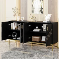 Credenza moderna con 4 ante e ripiani regolabili in altezza, in MDF, 160x40x80,5 cm, Nero(m-4)