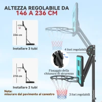 SPORTNOW Canestro Basket da Esterno Regolabile da 146-236 cm con Ruote e Base Riempibile, Nero(m-4)