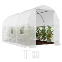Outsunny 3.5 x 2 x 2 m Large Galvanised Steel Frame Outdoor Poly Tunnel Garden Walk-In Patio Greenhouse - White(m-1)