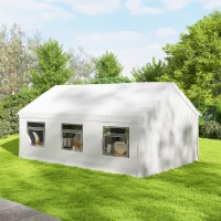 Outsunny Gartenpavillon 4x6 m mit Seitenwänden, 6 Fenstern und Doppelteingang, aus verzinktem Stahl, Weiß(m-4)