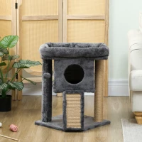 PawHut Arranhador para Gatos Pequenos 57 cm com Rampa para Arranhar Caverna Cama e Bola Suspensa 40x40x57 cm Cinzento Escuro(m-7)