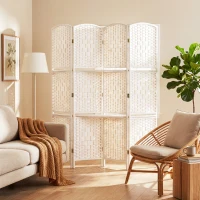 HOMCOM Paravento divisorio pieghevole a 4 pannelli con 2 ripiani, 160x170 cm(m-4)