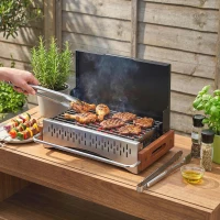 Outsunny Barbecue Portatile a Carbone con Vaschetta Rimovibile, in Acciaio Inox e Metallo, 50.5x34x33 cm, Nero(m-8)