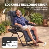 Outsunny Zero Gravity Chair, Folding Sun Lounger Reclining Garden Chair with Arm Pads, Cushion, Cup Holder, Headrest, Dark Grey(m-5)