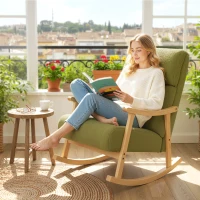 HOMCOM Silla Mecedora de Borreguito con Patas y Reposabrazos de Madera de Caucho Mecedora Carga 120 kg Verde Claro(m-8)