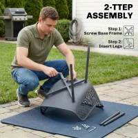 Outsunny Set di 4 Sedie da Giardino Resistenti ai Raggi UV con Bracciolo e Schienale, in Plastica, 56x51x84 cm, Grigio Scuro(m-4)