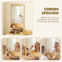 HOMCOM Set da Ingresso con Specchio con Mensola e Mobiletto a Parete con Cassetto e 2 Ripiani Aperti, in Legno e Vetro(m-5)