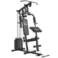 HOMCOM Máquina de Musculação com Pesos Ajustáveis de 45 kg, Press de Peito e Pernas, Polia 135x103x210 cm, Preto