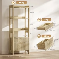 HOMCOM Librería alta, mueble de almacenamiento con 4 estantes abiertos y 2 cajones acanalados, 60 x 30 x 160 cm, madera natural(m-3)