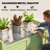 Outsunny Plantentafel met opbergkast van hout, buitenkast met verzinkt werkblad, 3 planken, 88x40x70,5 cm, groen(m-5)