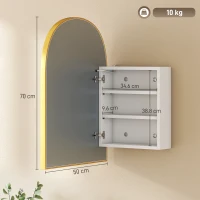 HOMCOM Armadio bagno da parete con specchio LED antiappannamento, 50x14,5x70 cm, Oro(m-3)