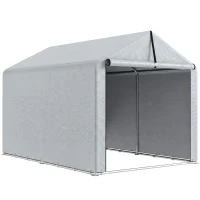 Outsunny Tenda de Jardim Exterior para Ferramentas e Bicicletas com Estrutura de Aço Galvanizado e Porta Enrolável, Cinzento(m-1)