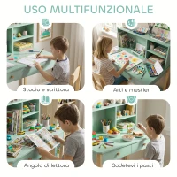 AIYAPLAY Scrivania per Bambini 5-12 Ani con 3 Ripiani e 2 Cassetti, in Legno, 90x52x105 cm, Verde(m-8)