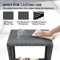 Outsunny Side Table 2-Tier Outdoor Coffee Table with Storage Shelf PS Wood Slat Top/Grey(m-5)