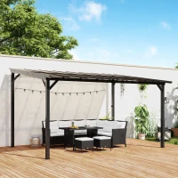 Outsunny 3 x 4.3 m Lean to Pergola with UPF 50+ Waterproof Polycarbonate Roof, Wall-Mounted or Free Standing Hardtop Roof Garden Metal Pergola Gazebo, Heavy Duty Outdoor Sun Shade, Dark Grey(m-10)