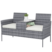 Outsunny Banc de Jardin en résine tressée 2 Places avec Table et Coussins - 135 x 64 x 81 cm - pour Balcon et Terrasse Noir