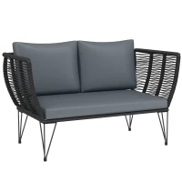 Outsunny Divano da giardino 2 posti in rattan con cuscini, 123x67x72 cm, Grigio chiaro(m-1)