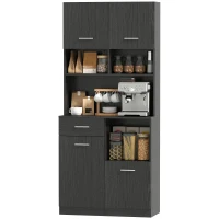 HOMCOM Armario de cocina, aparador con cajón, puertas Soft-Close, 80 x 35 x 180 cm, Negro(m-7)