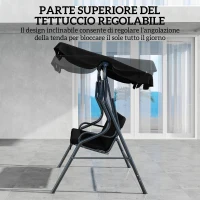 Outsunny Dondolo 3 Posti con Tettuccio Regolabile e Cuscini, in Acciaio e Poliestere, 170x110x153 cm, Nero(m-4)
