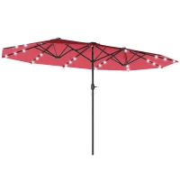 Outsunny 4.4m Double-Sided Sun Umbrella Patio Parasol LED Solar Lights Red(m-10)