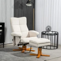 HOMCOM Fotoliu de masaj cu funcție de culcare și taburet, 145° de înclinare, Poliester, 80 x 86 x 99 cm, Crem(m-2)