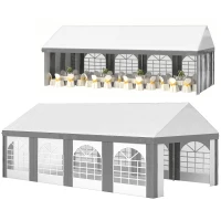 Outsunny Tenda para Festa 4x8 m Tenda de Jardim com Paredes Removíveis Portas e Janelas Anti-UV para Casamento e Eventos Cinzento(m-10)