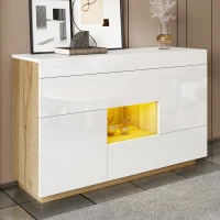 Credenza moderna con illuminazione a LED, vetrina e cassetti, 120x37x76.5 cm, Bianco(m-1)