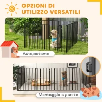 PawHut Box per Cani a 8 Pannelli Modulabili da Interno ed Esterno con 9 Picchetti, in Acciaio, 164x164x100 cm, Nero(m-6)