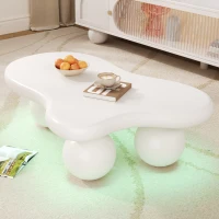Tavolino da salotto a nuvola con illuminazione LED e gambe tonde, 95x62.5x32 cm, Bianco(m-5)