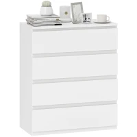 HOMCOM Commode 4 tiroirs, meuble de rangement épuré pour chambre, intérieur, 80 x 39 x 95 cm panneau de particules blanc(m-11)