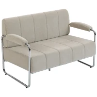 HOMCOM Sofá 2 Plazas Moderno Tapizado en Chenilla Beige, en Acero, Espuma y Tablero Multilaminado, 120x73x76 cm(m-6)